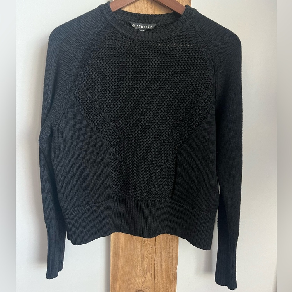 Athleta black knit sweater - extra fine wool blend - XXS - unique knit